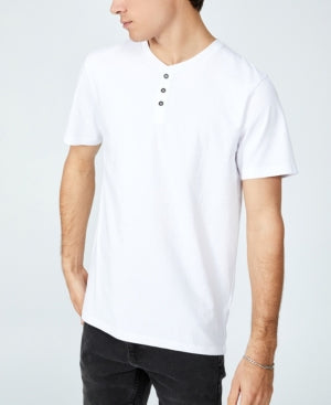 COTTON ON Mens Short Sleeve Henley T Shirt White Medium