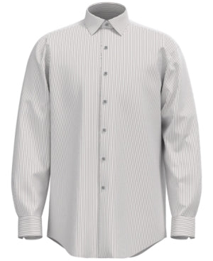Alfani Mens Striped Dress Shirt White Brown Medium 15 15.5 34 / 35 Regular Fit