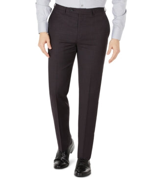 Calvin Klein Men's Slim Fit Wool Suit Dress Pants Eggplant Plaid 38 x 32