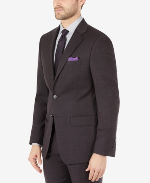 Calvin Klein Men's Slim fit Wool Suit Jacket Eggplant Plaid Purple 42 Short