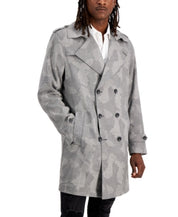 INC INTERNATIONAL CONCEPTS Men's Classic-Fit Houndstooth Plaid Trench Coat Black Grey Combo Large