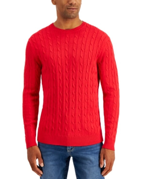 Club Room Mens Cable Knit Crewneck Sweater Ablaze Red 2XL