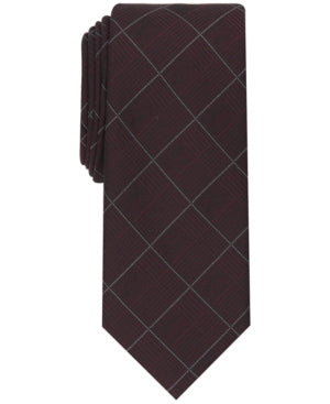 Alfani Mens Gering Tie Plaid Tie Burgundy Red Necktie