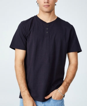 Cotton on Mens Organic Cotton Crewneck Henley Short Sleeve T Shirt Black XL