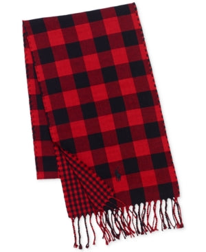 Polo Ralph Lauren Mens Red Reversible Check Scarf - ONE SIZE