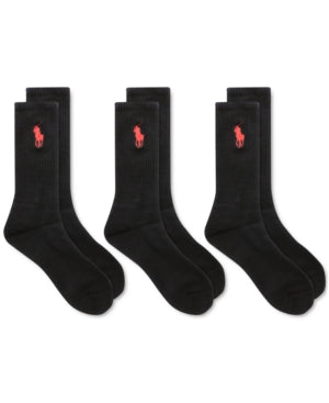 Ralph Lauren Men's Big Pony Crew Socks 3 Pack Black Size