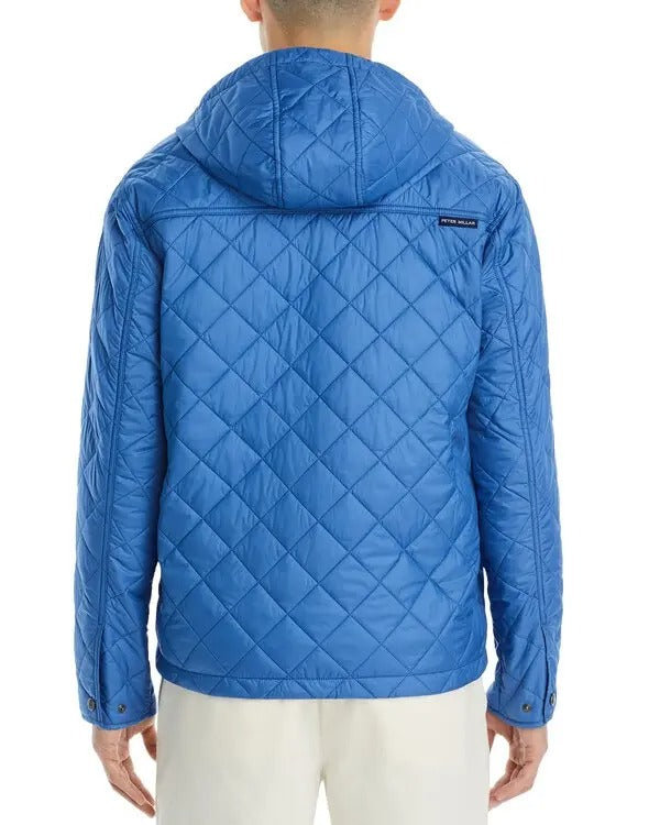 Peter Millar Mens Crown Essex Quilted Hooded Jacket Coat Medium Moon Blue