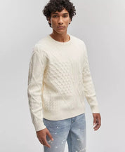 Mode of One Men's Long-Sleeve Cable-Knit Sweater Large Vanilla White