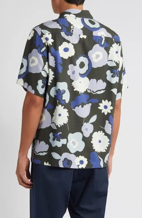 nn07 mens hank 5719 floral print button-up camp shirt XL purple