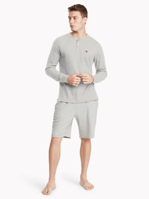 Tommy Hilfiger Mens Thermal Henley Long Sleeve Pajama Shirt Light Grey XL