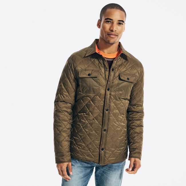 Nautica Mens Quilted Jacket Coat XL Green Reversible Solid
