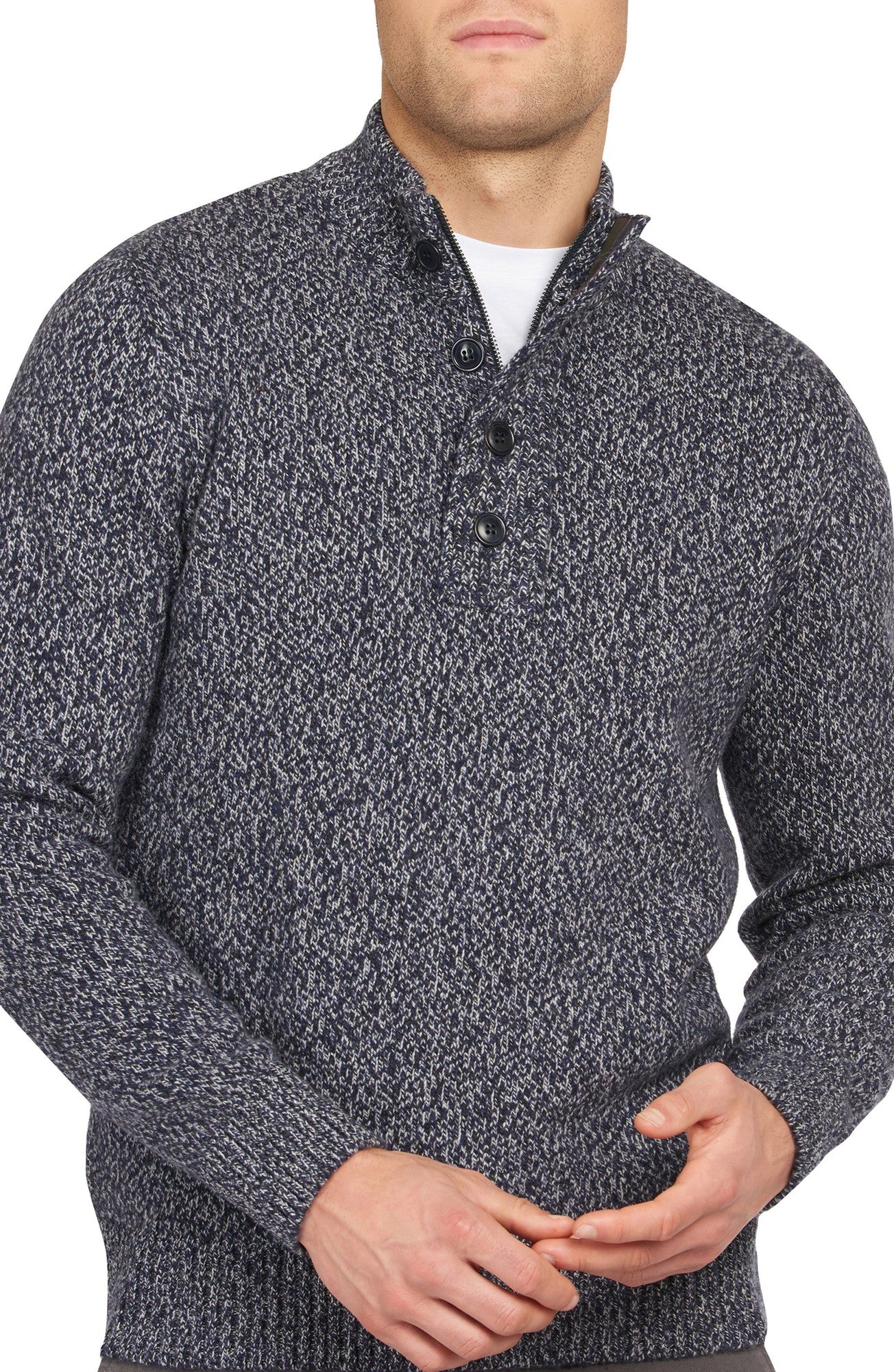 Barbour Mens Sid Regular Fit Quarter Zip Sweater Navy Marl Blue 2XL