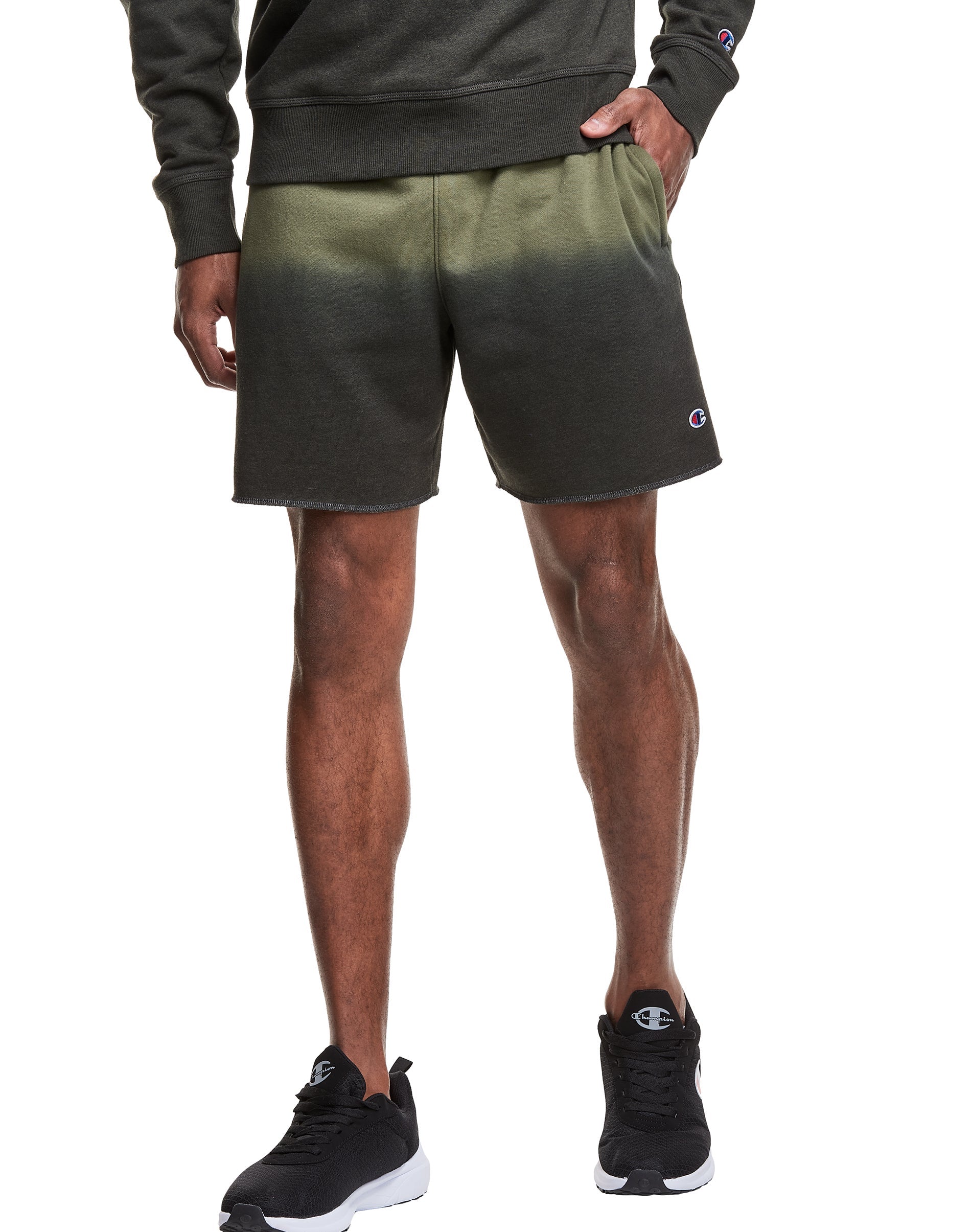 Men's Champion Dipdye Fleece Shorts 7" Cargo Olive/Black Xl