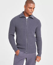 Alfani Men's Honeycomb Zip-Front Cardigan Sweater XL Ebony Grey
