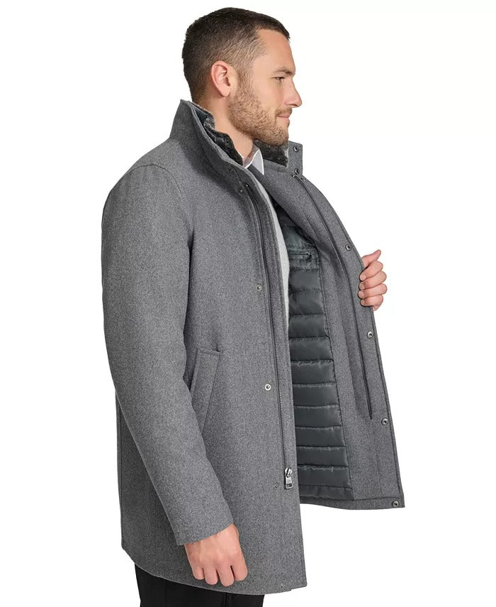 Calvin Klein Men's Urban Walker Coat Faux Fur Detachable Collar Grey 2XL XXL