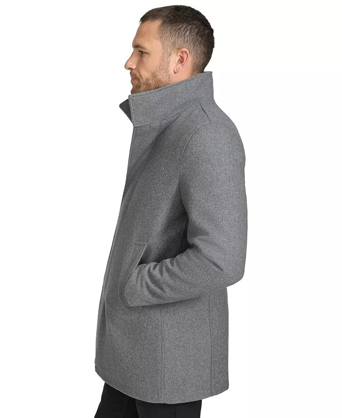 Calvin Klein Men's Walker Coat Jacket Detachable Faux Fur Collar Grey Large