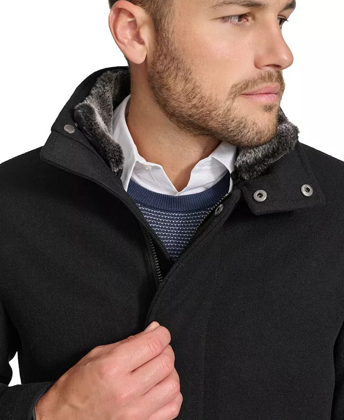 Calvin Klein Men's Urban Walker Coat Detachable Faux Fur Black Large