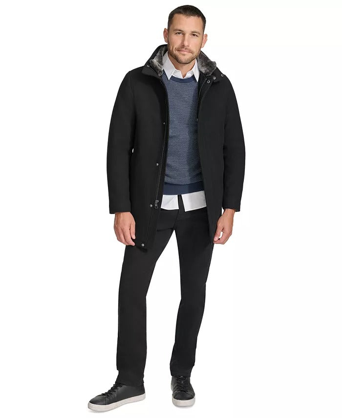 Calvin Klein Men's Urban Walker Coat Detachable Faux Fur Black Large