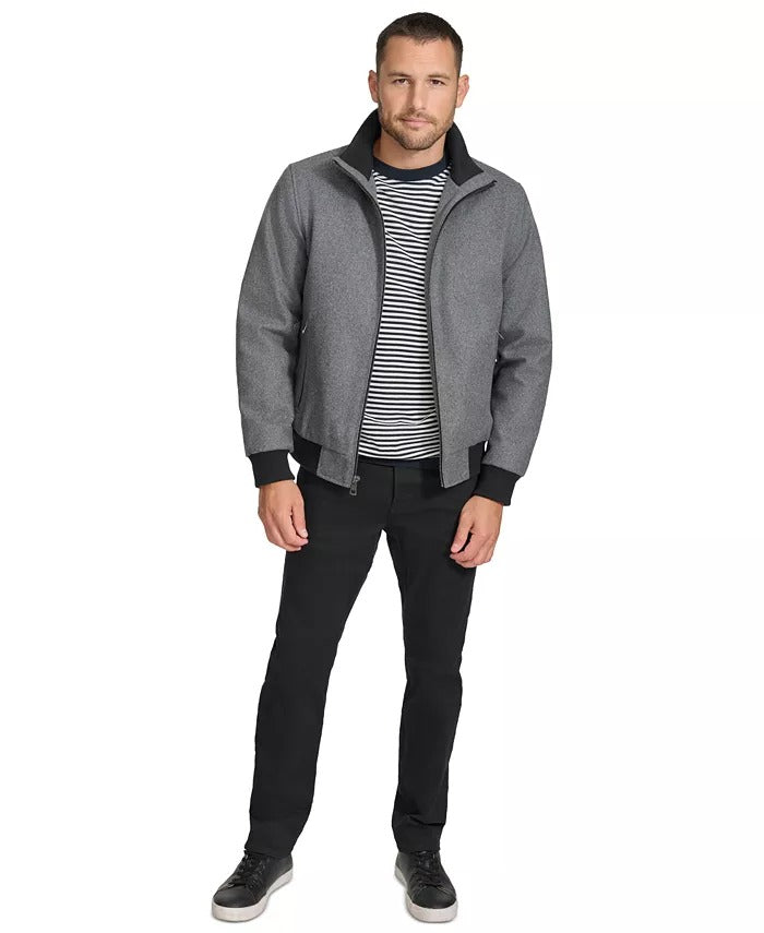 Calvin Klein Mens Bomber Jacket Coat Small Grey Solid Wool