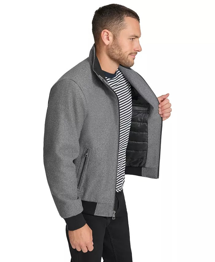 Calvin Klein Men's Wool Bomber Jacket With Knit Trim Large Grey