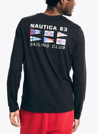 Nautica Men's Classic Fit Logo Graphic Long Sleeve T Shirt True Black Small