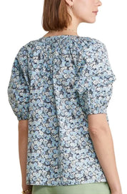 Vineyard Vines Womens Puff Sleeve Button Front Top Shirt Medium Blue Floral