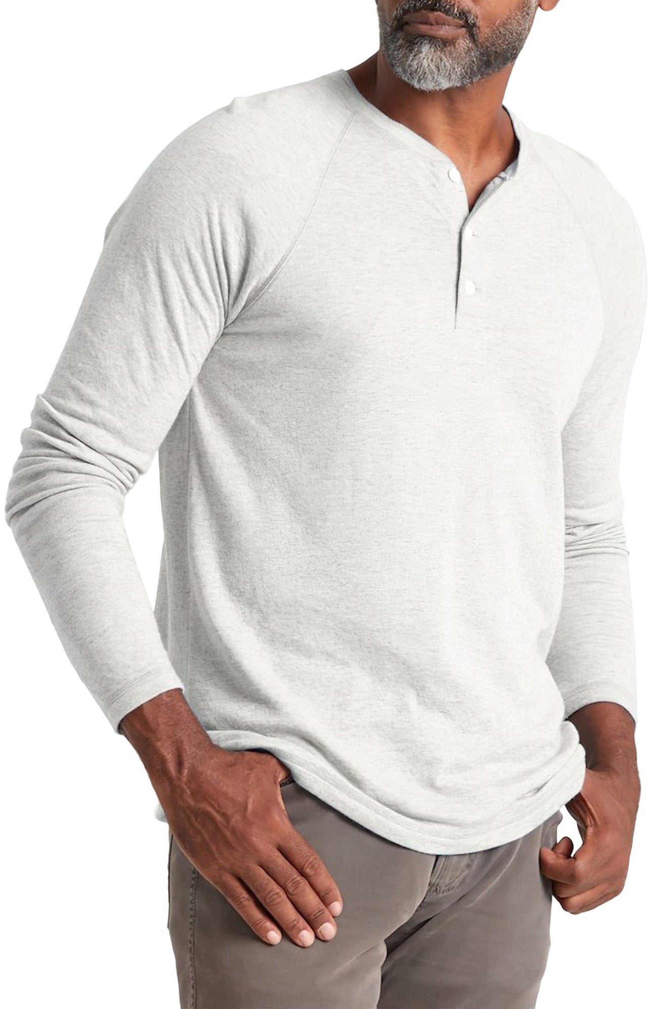 Faherty Mens Regular fit Long Sleeve Henley Shirt XXL Ivory Heather
