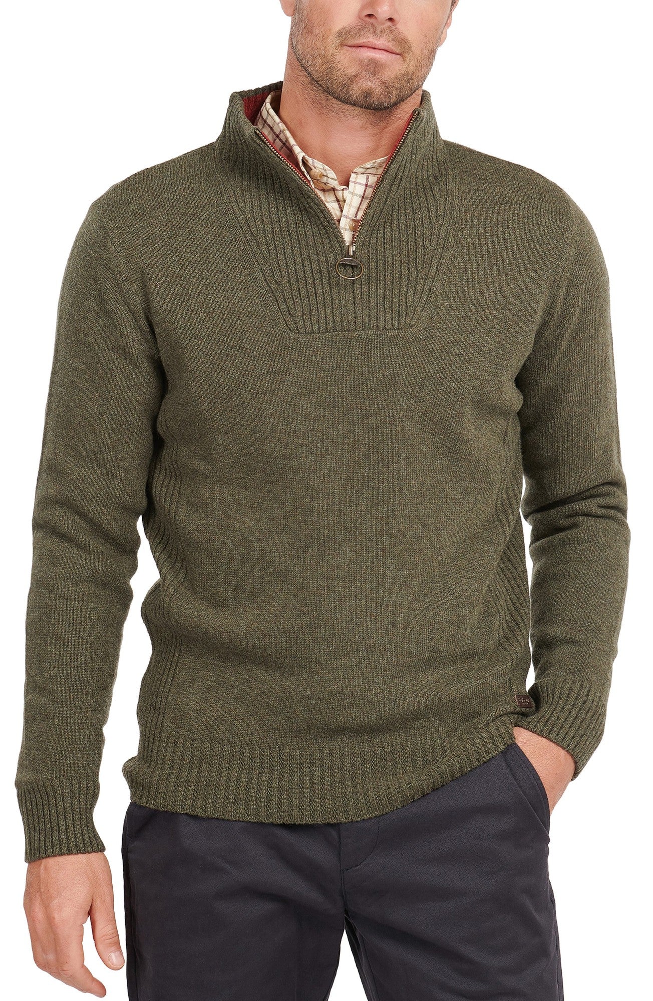 Barbour Mens Regular fit Long Sleeve Quarter zip Sweater XL Mock Neck Green