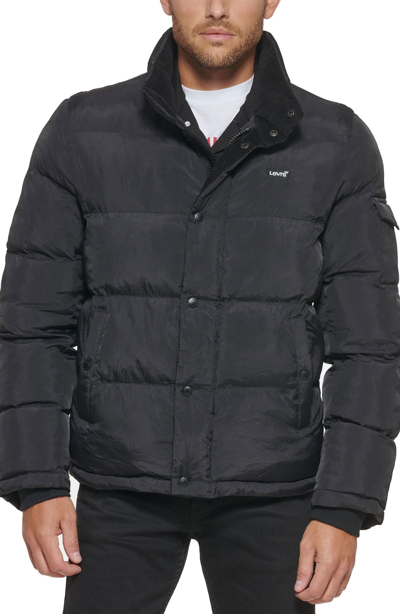 Levis Mens Stand Collar Quilted Puffer Black Medium