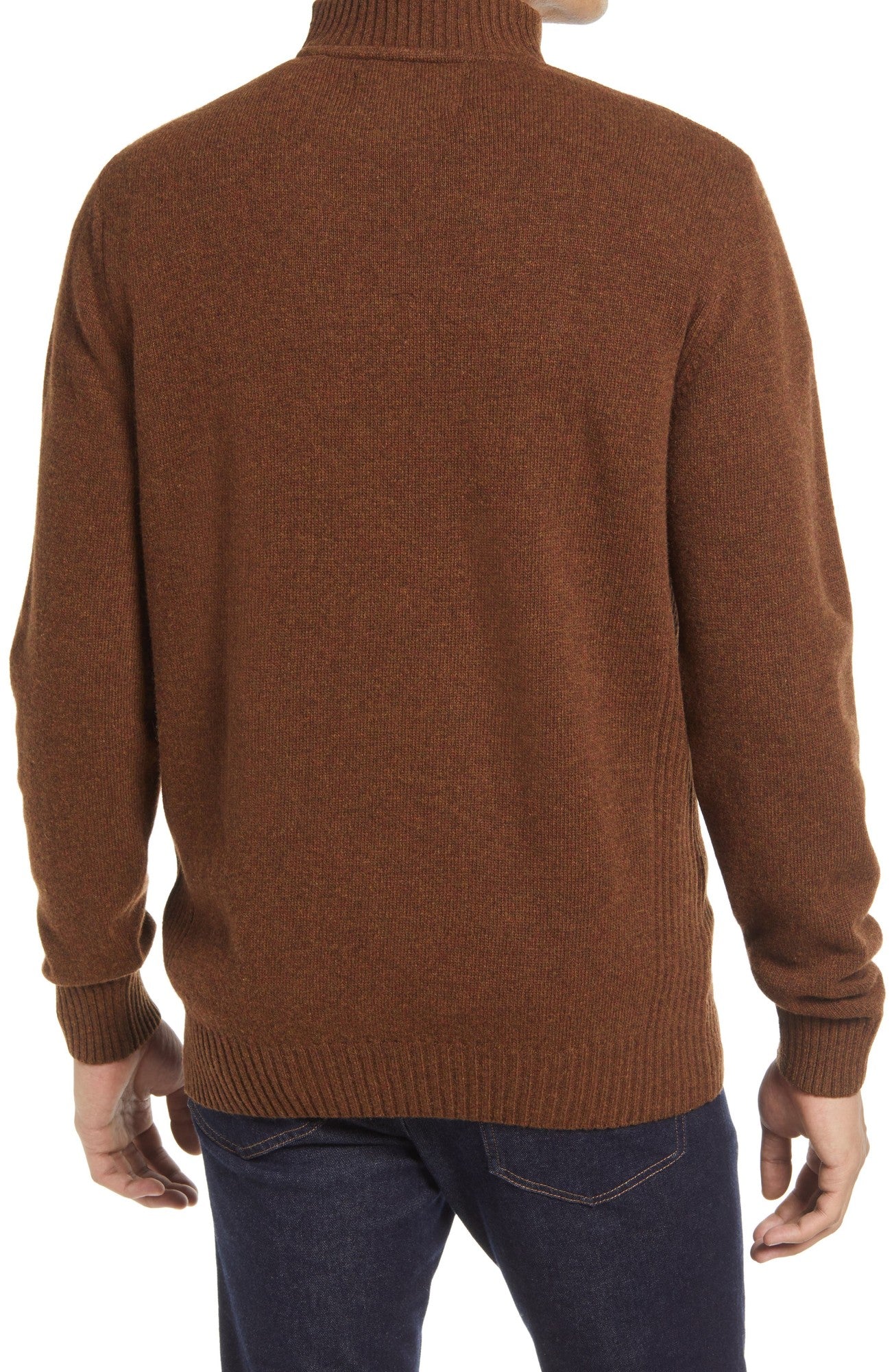 Barbour Men Classic fit Mock Neck Quarter zip Sweater Large Brown Solid
