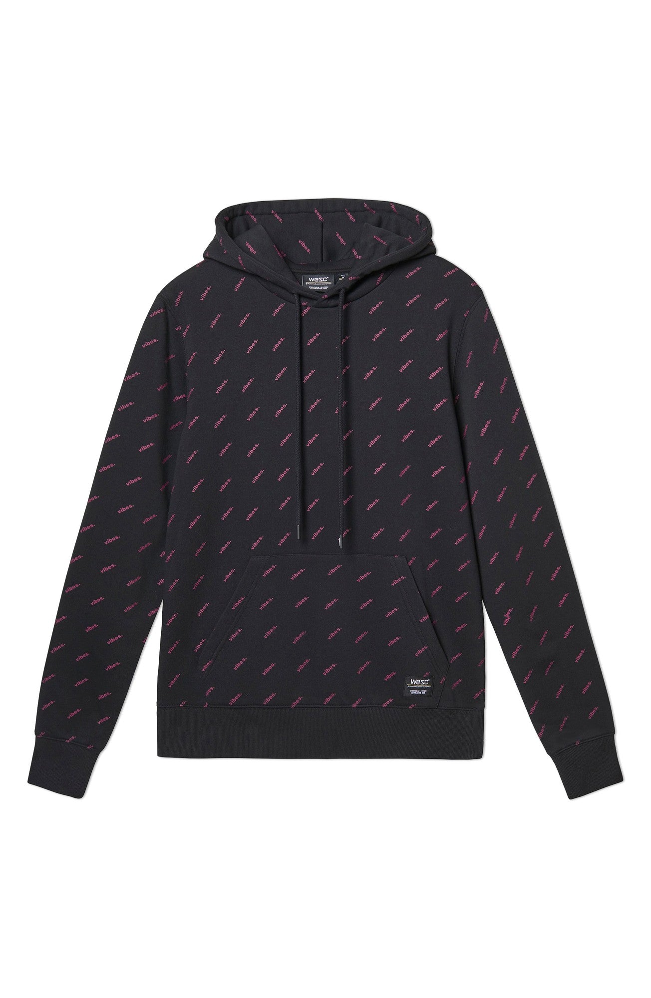 WeSC Men's Mike Vibes Printed Black Cotton Hoodie Sweatshirt 2XL XXL