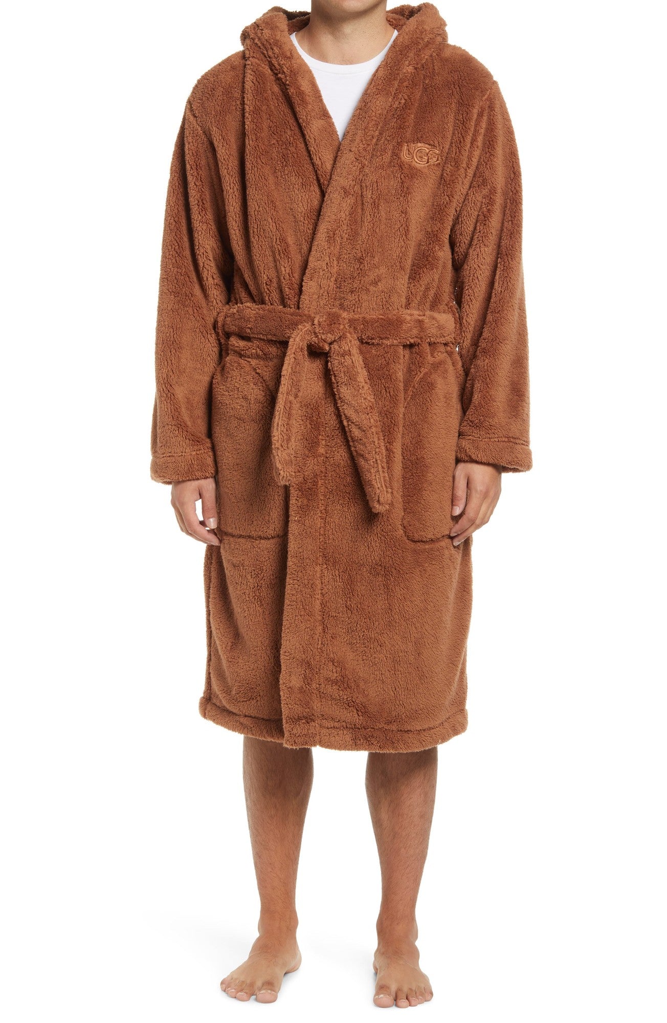 UGG Men's Beckett Sherpa Robe Cedar Bark Brown Large