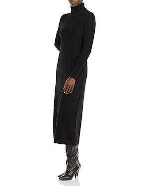 Private Label Women Cashmere Turtleneck Cashmere Midi Dress XS Extra Small Black