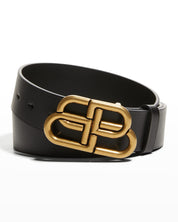 Balenciaga Men's BB-Buckle Leather Belt Size 80 / 32 Black
