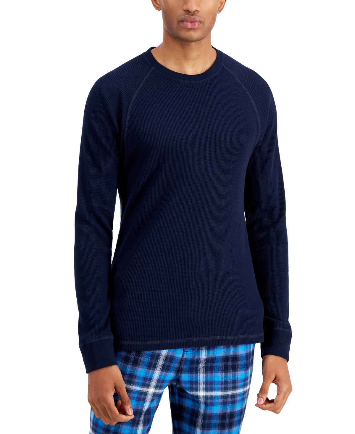Sun + Stone Men's Thermal Waffle Knit Long Sleeve Shirt Blue Small