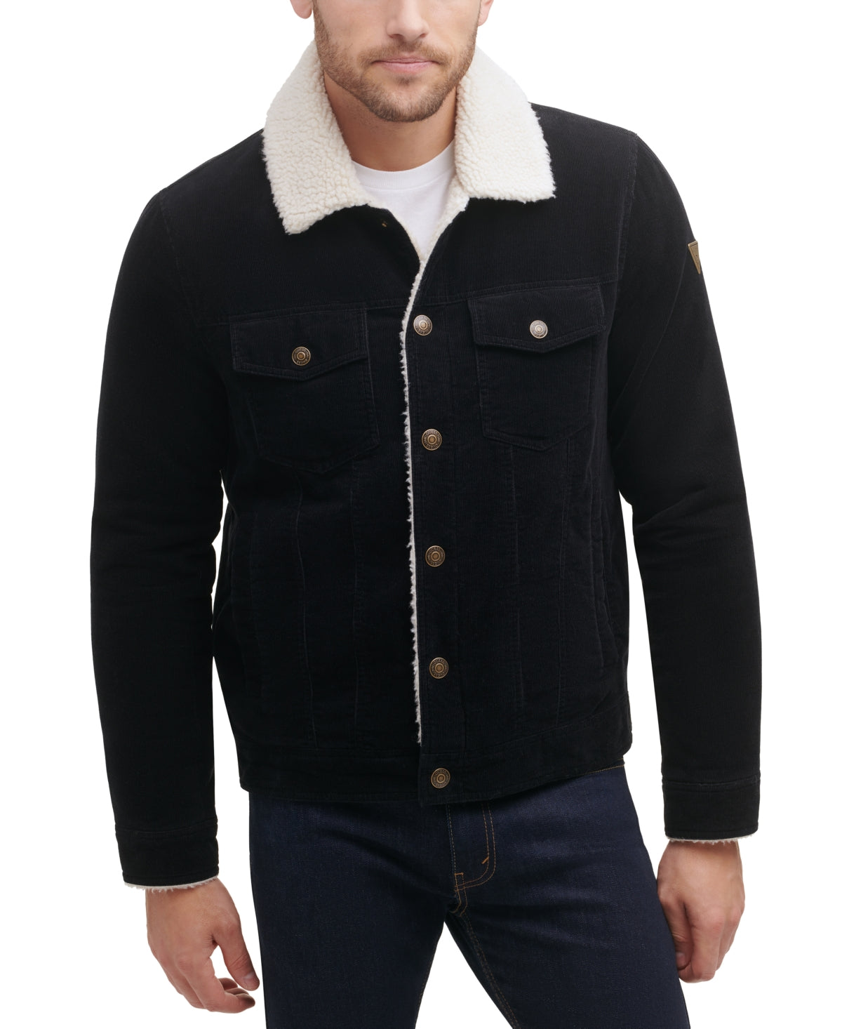 Guess Mens Corduroy Bomber Jacket Coat Small Black Solid