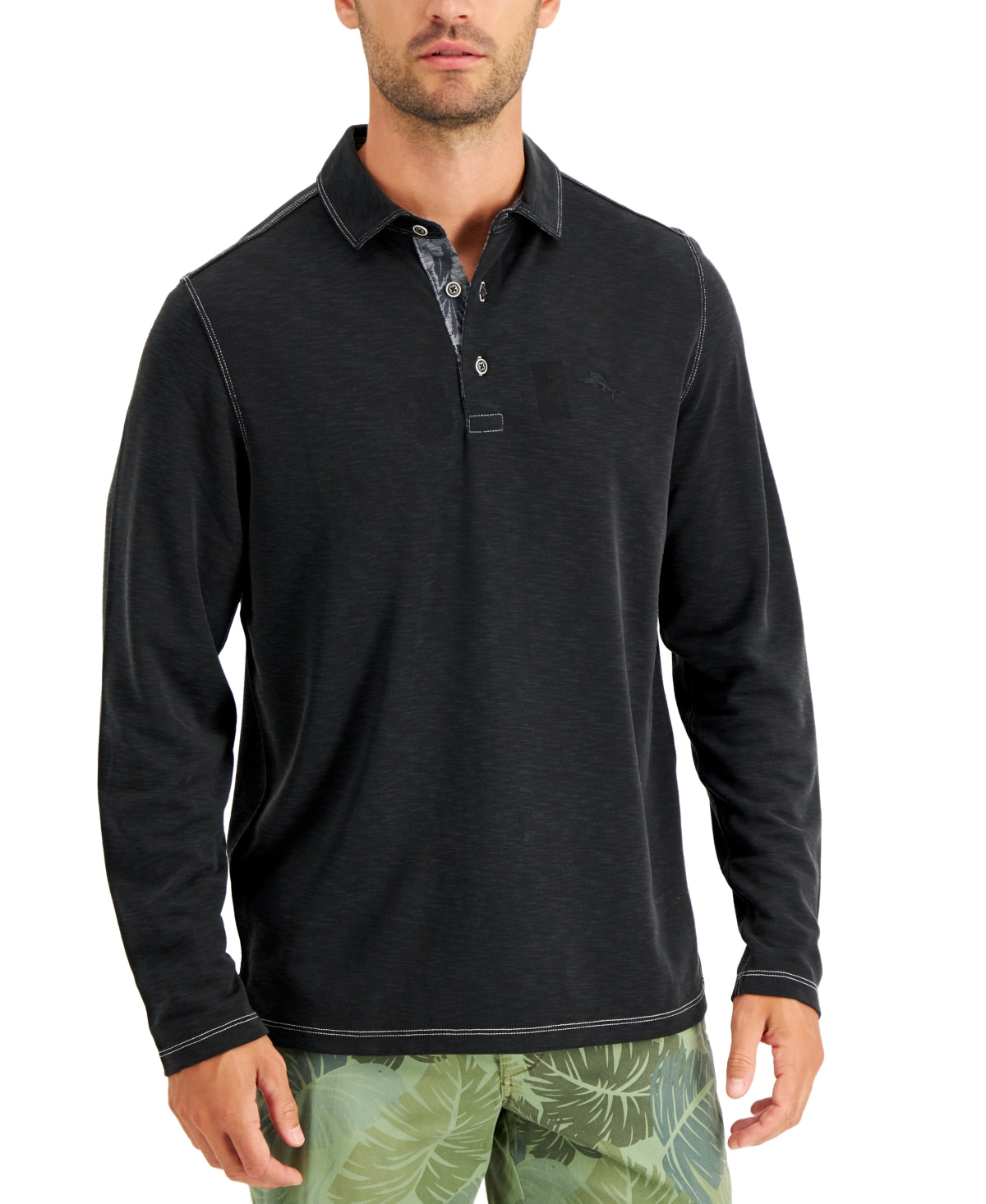 Tommy Bahama Men's Palmetto Paradise Heathered Textured Polo  Black 2XL