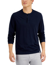 Alfani Alfatech Mens Heathered Long Sleeve Henley Shirt Blue 2XL