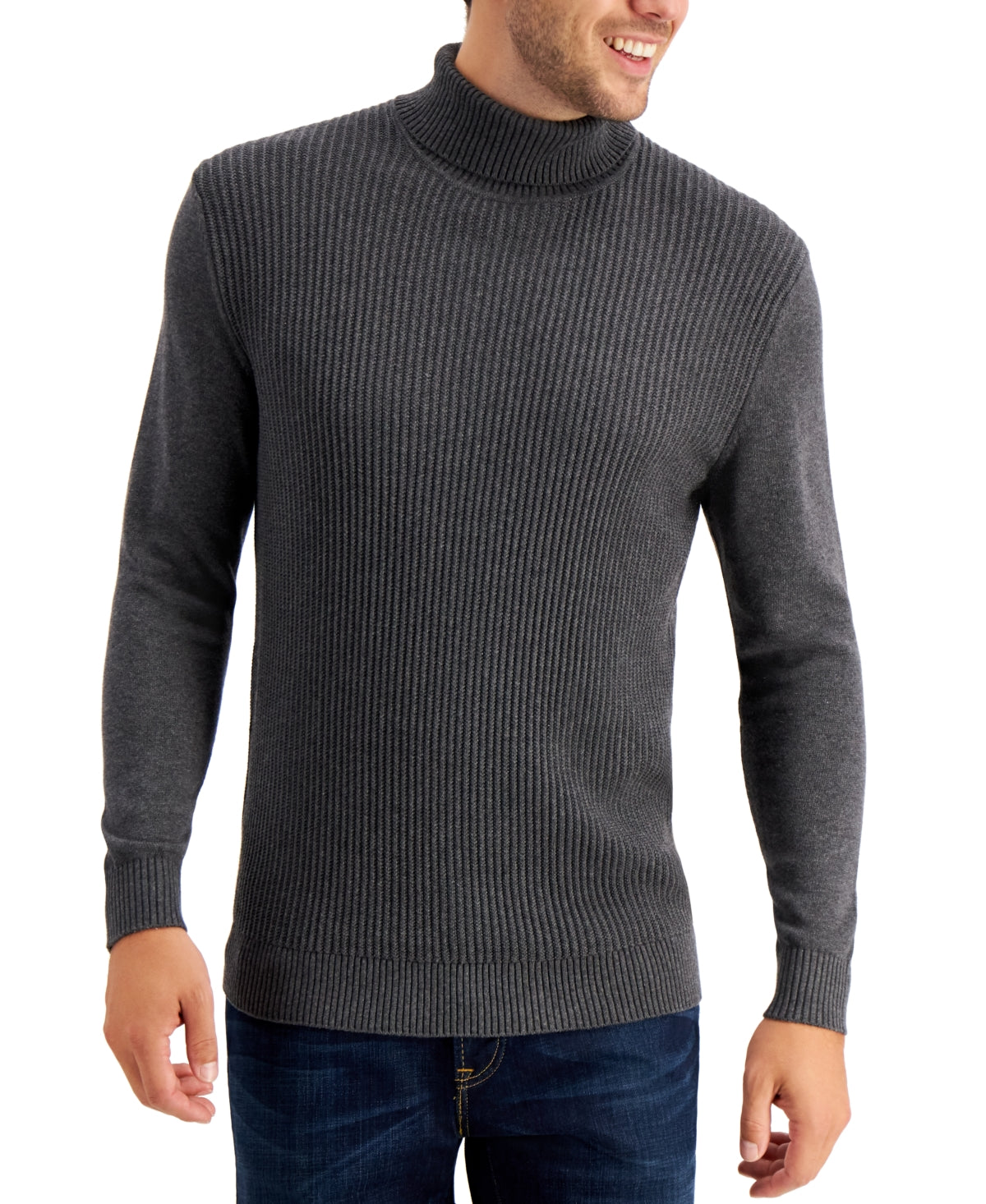 Club Room Men's Sweater Charcoal Heather Textured Turtleneck 3XL