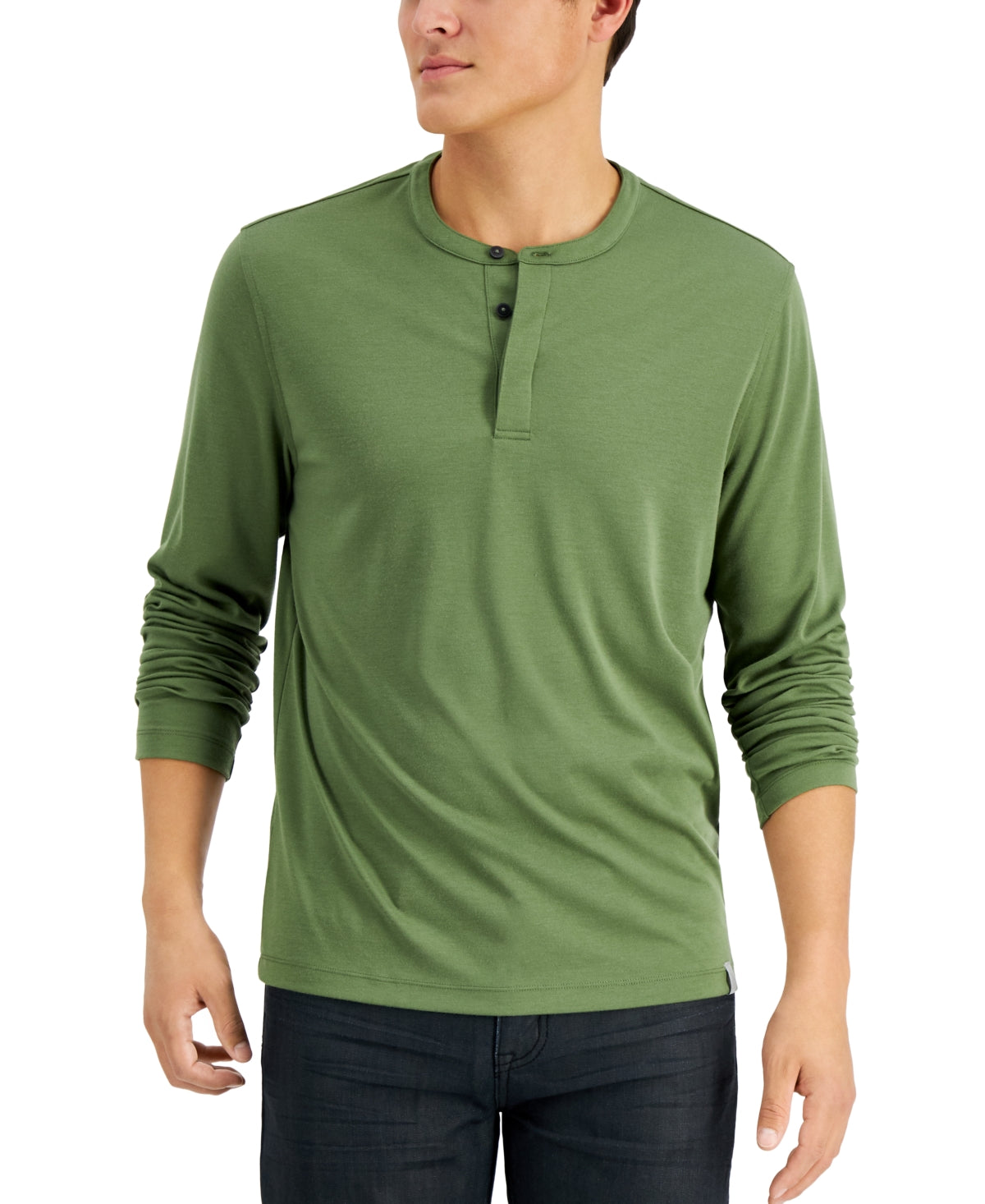 Alfani Mens Alfatech Solid Henley Olivine Green Shirt XXL 2XL Long Sleeve