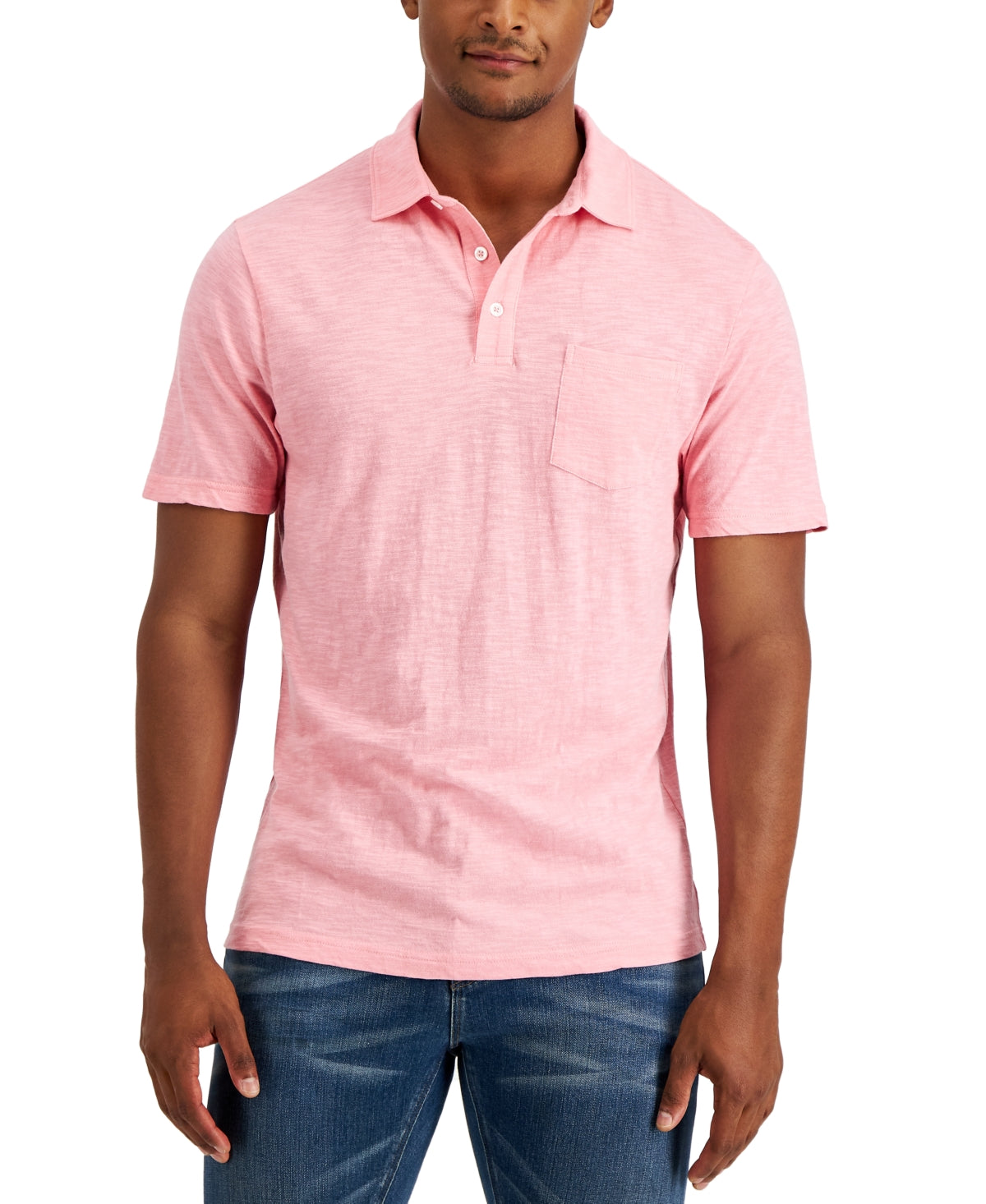 Club Room Mens Regular Fit Textured Polo Shirt Pink Large