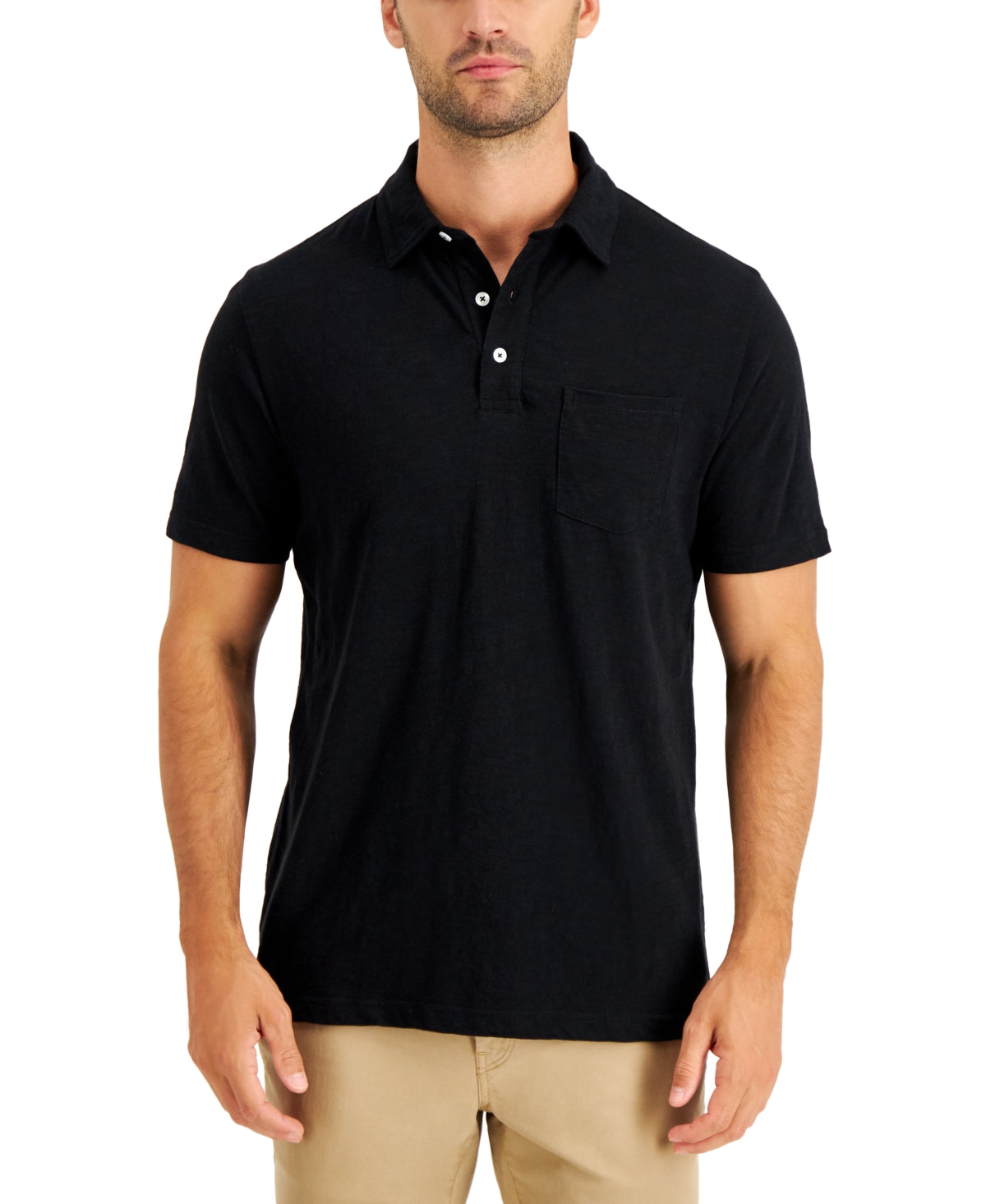 Club Room Men's Regular Fit Textured Short Sleeve Polo Shirt Deep Black Small