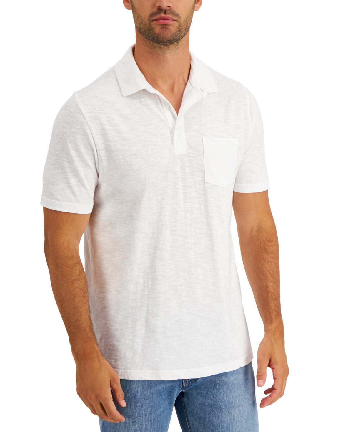 Club Room Men's White Slub Knit Short Sleeve Polo Shirt Medium