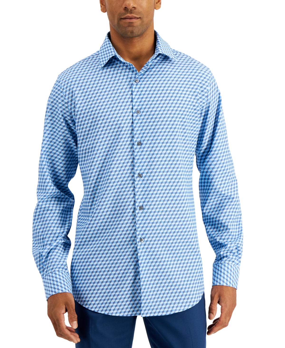 Alfani Men's Slim Fit 4Way Stretch Dress Shirt Navy 16 16.5