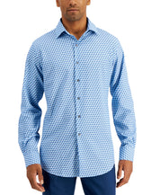 Alfani Mens Slim Fit Cube Print Shirt Blue White 15 15 1/2 32 33