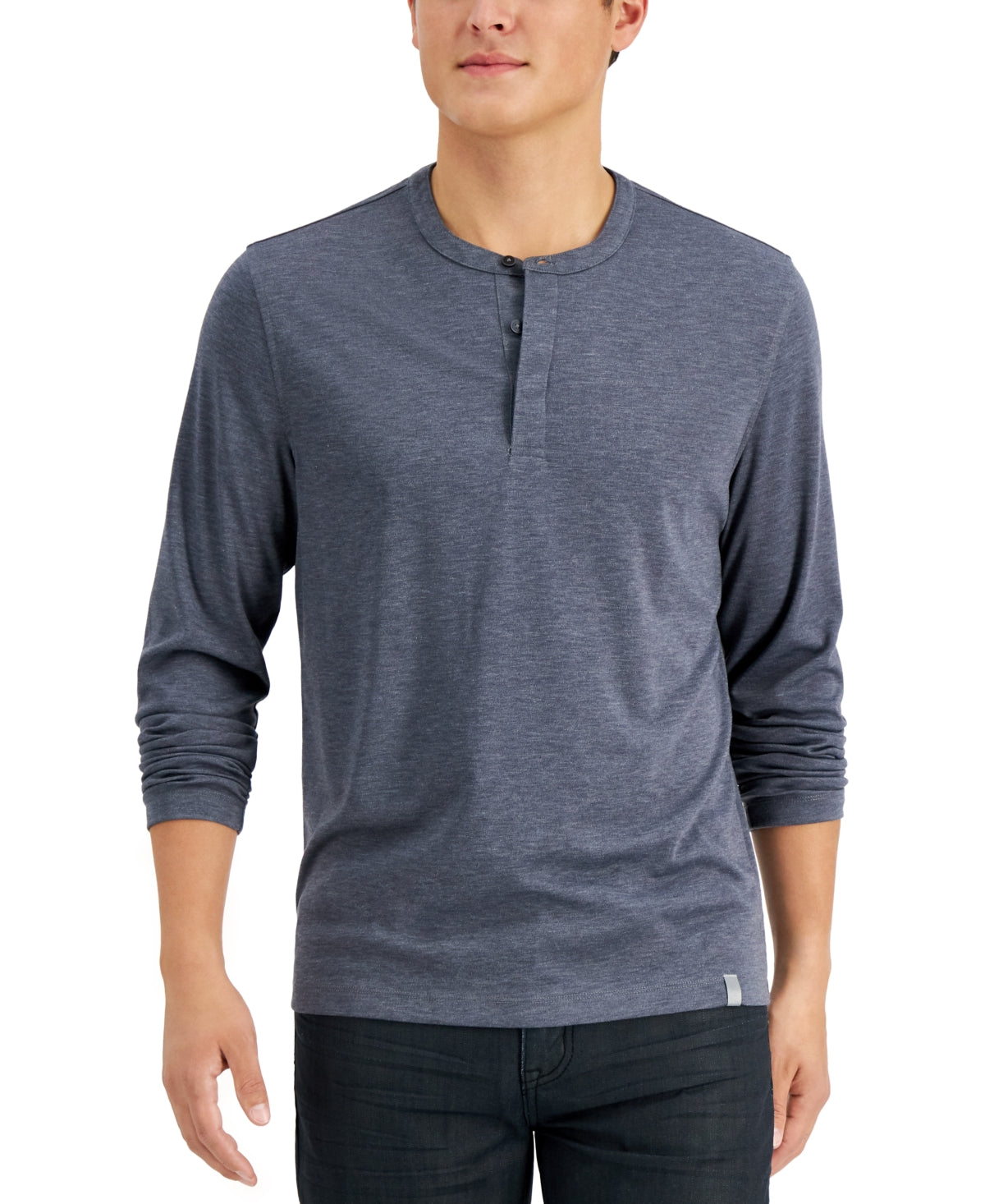 Alfani Mens Alfatech Henley Long Sleeve T Shirt  Oxford Heather Grey 2XL