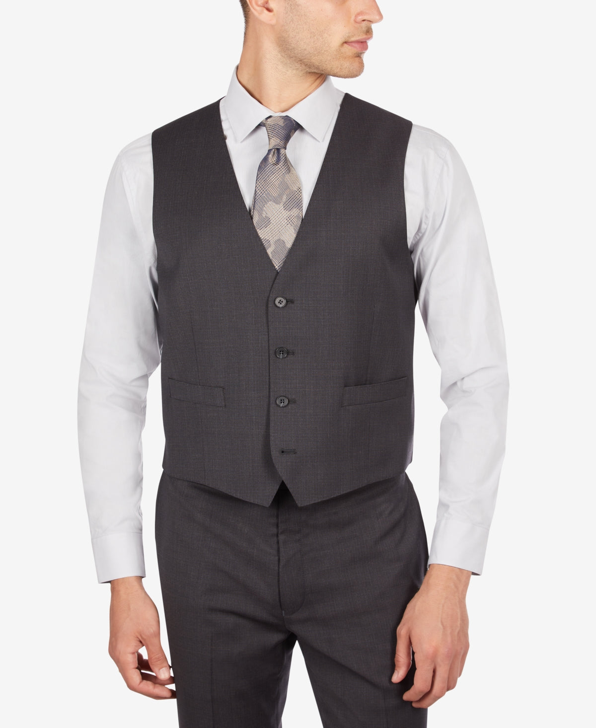 Calvin Klein Men Slim fit Button-Up Suit Vest Medium Black