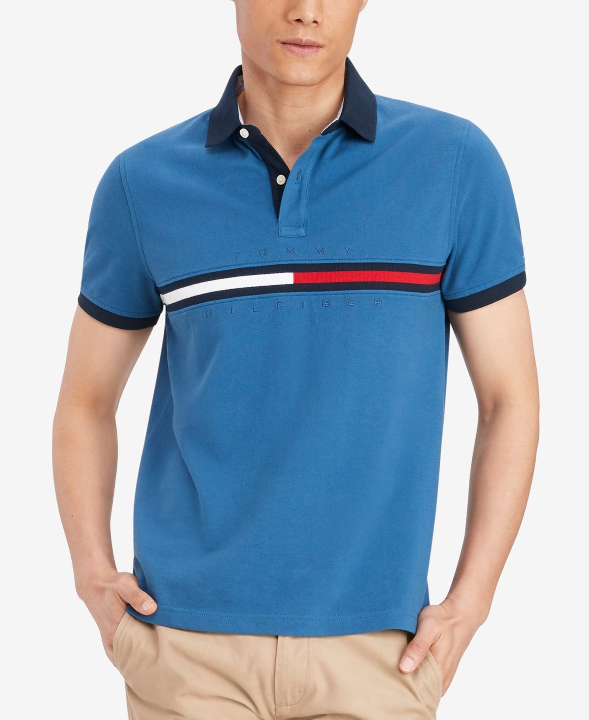 Tommy Hilfiger Men's Classic Fit Tanner Logo Polo Shirt Blue Large
