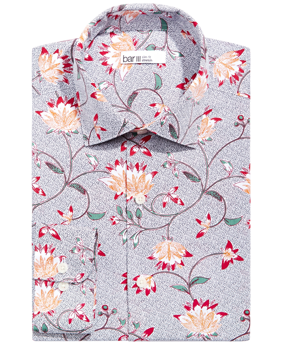 Bar III Men's Slim-Fit Performance Stretch Floral-Print Dress Shirt Purple Small