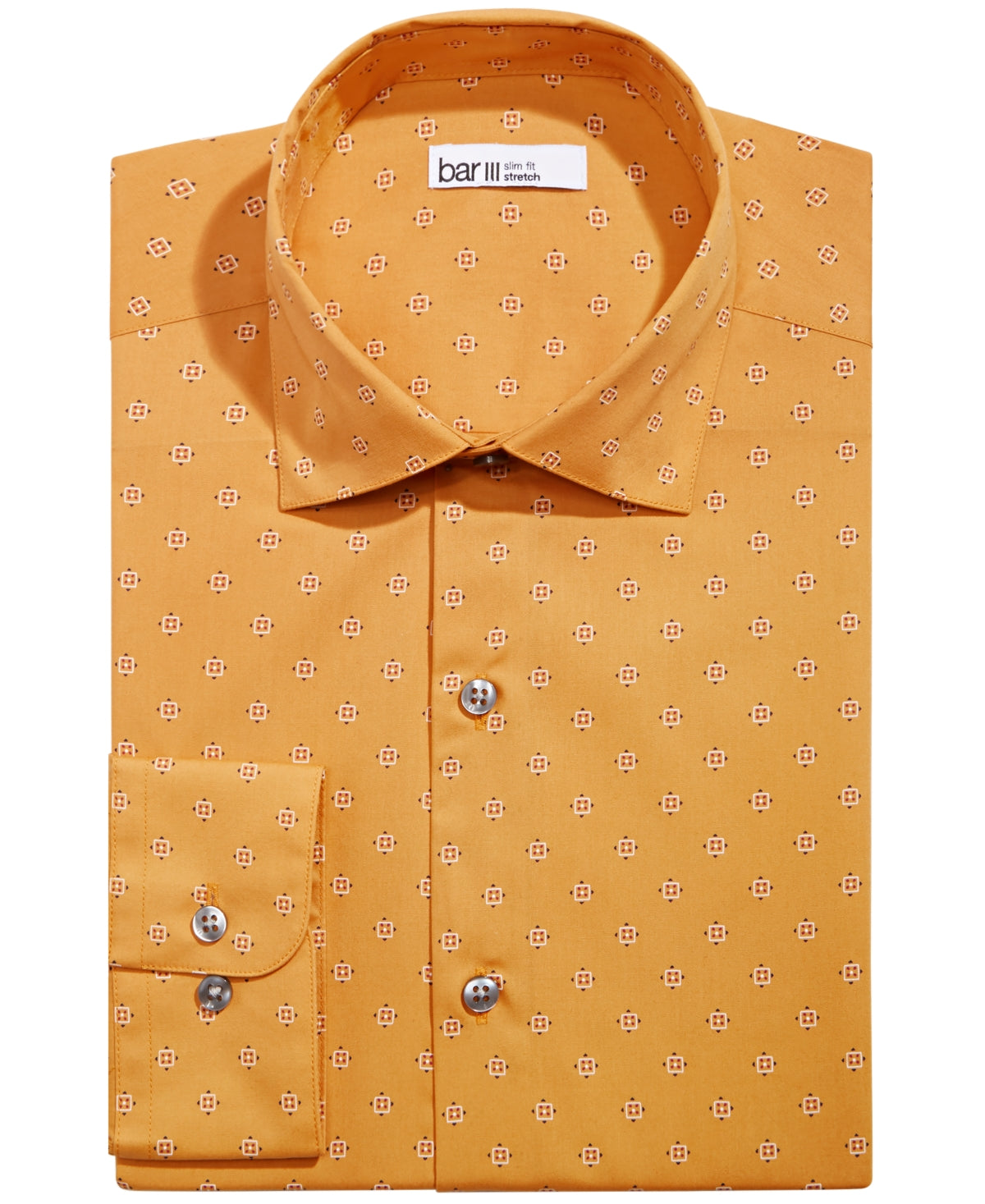 Bar Iii Men's Slim-Fit Medallion-Print Button Down Dress Shirt Gold Small